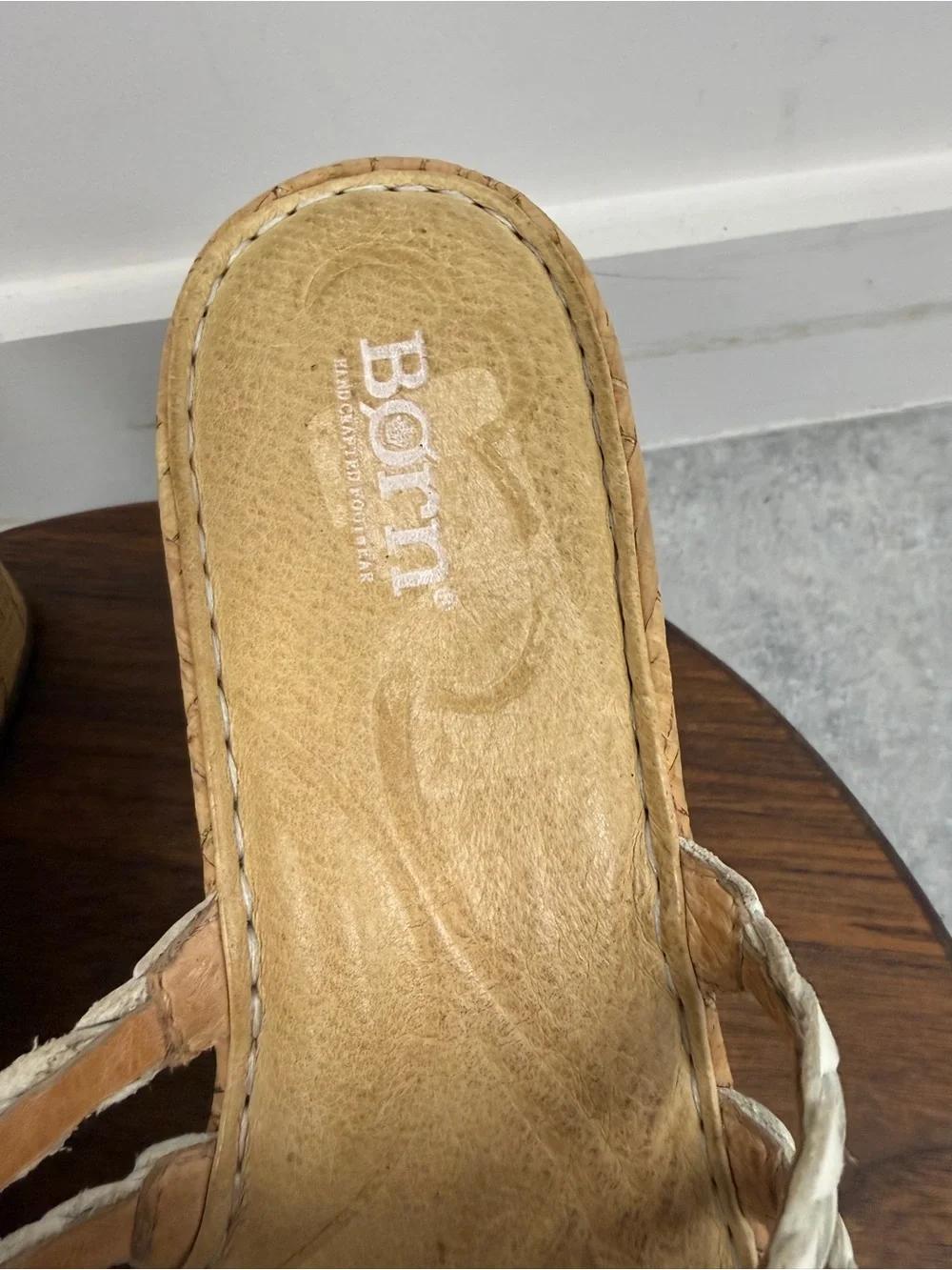 Born White Braided Leather Cork Platform Wedge Sandals Size 10